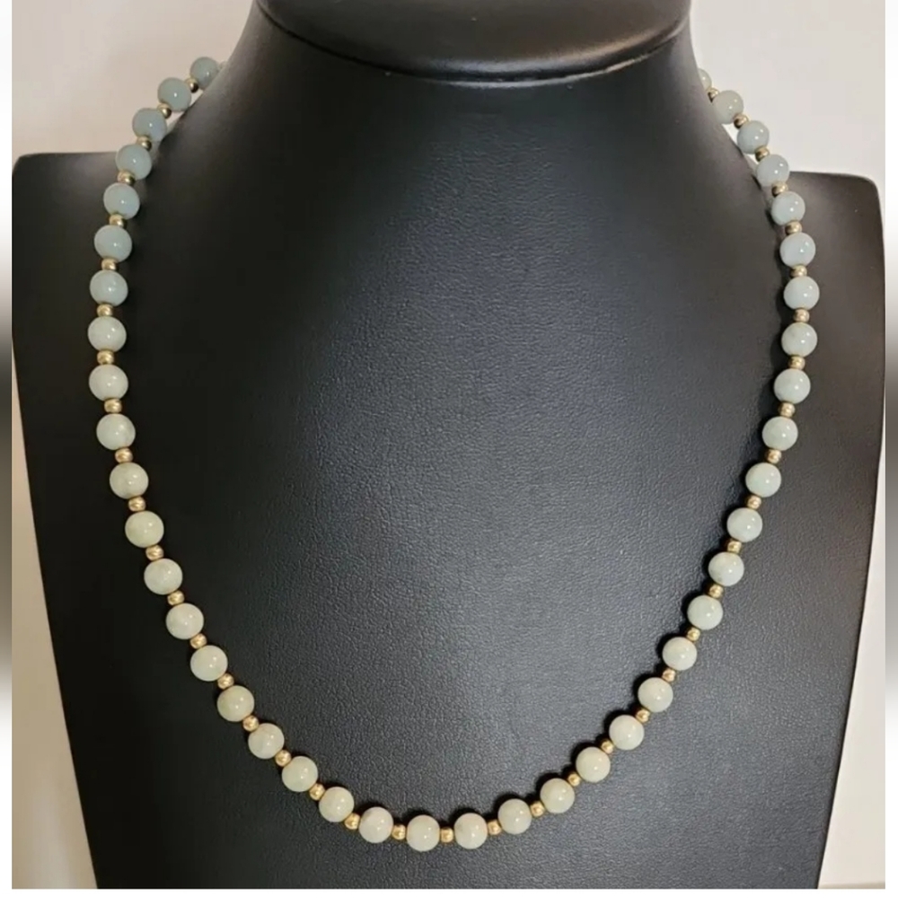 Vintage 14k Yellow Gold And Green Jade Bead GSJ Necklace 18" Beautiful